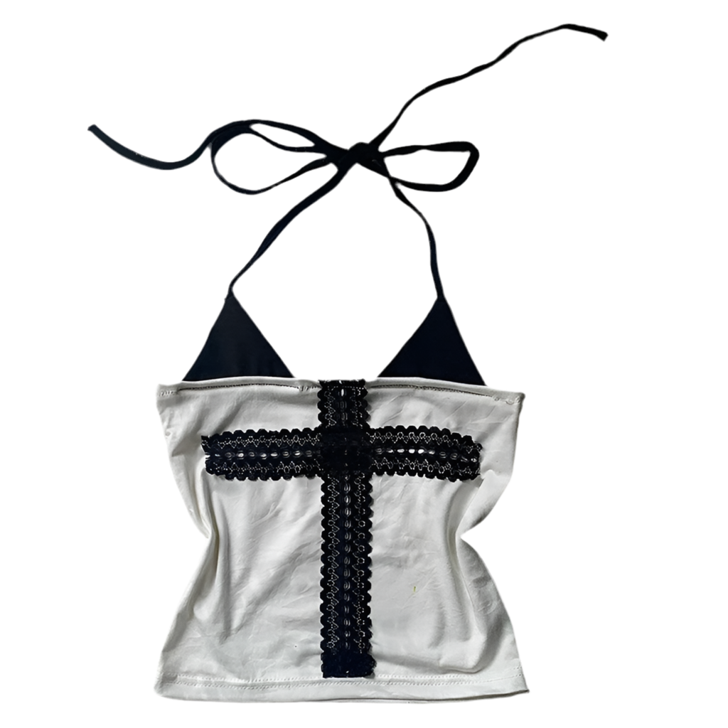 Y2k t-shirt Retro Halter Lace Cross Top