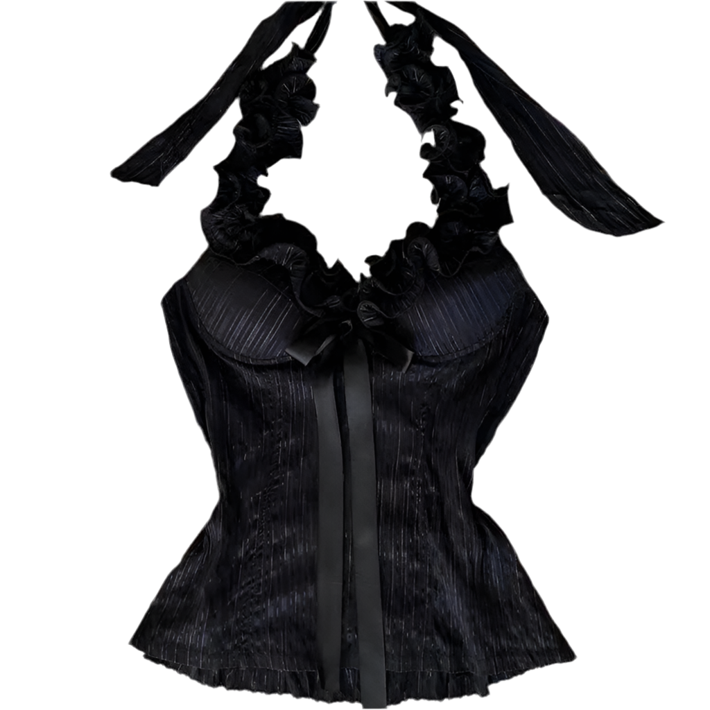 Ruffle black halter-neck top