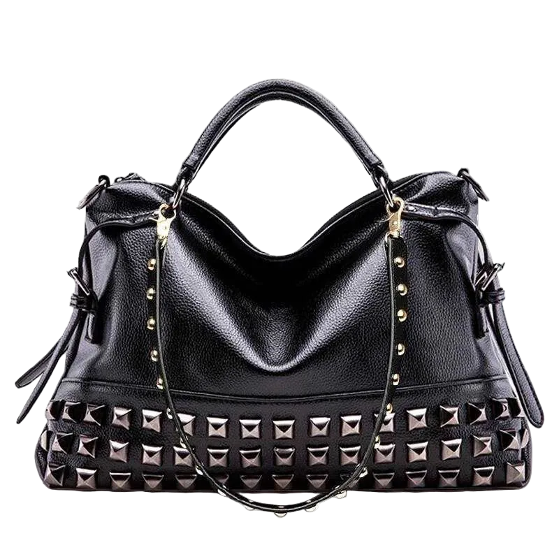 Leather Shoulder Bag with Rivet Studs