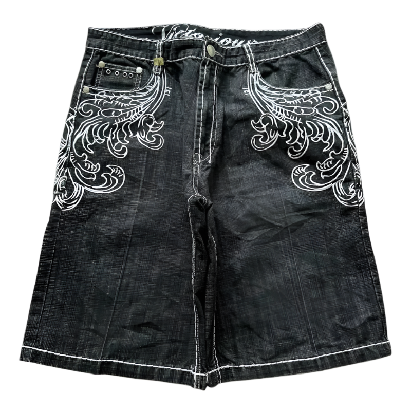 letter patch embroidered denim jorts
