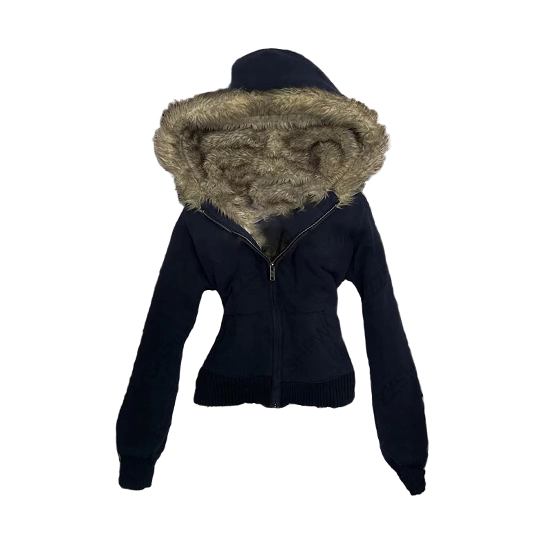 Fur Hood Black Hoodie