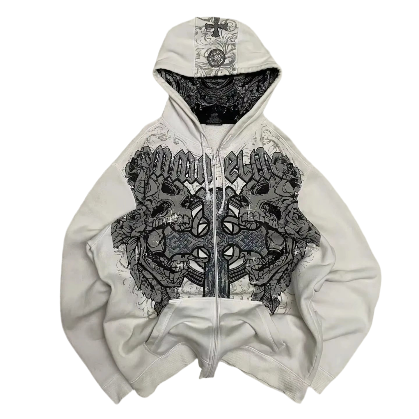Skull Print Zip Up Hoodie