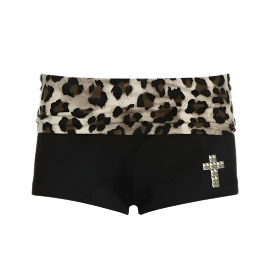 Y2K leopard print with cross mini shorts