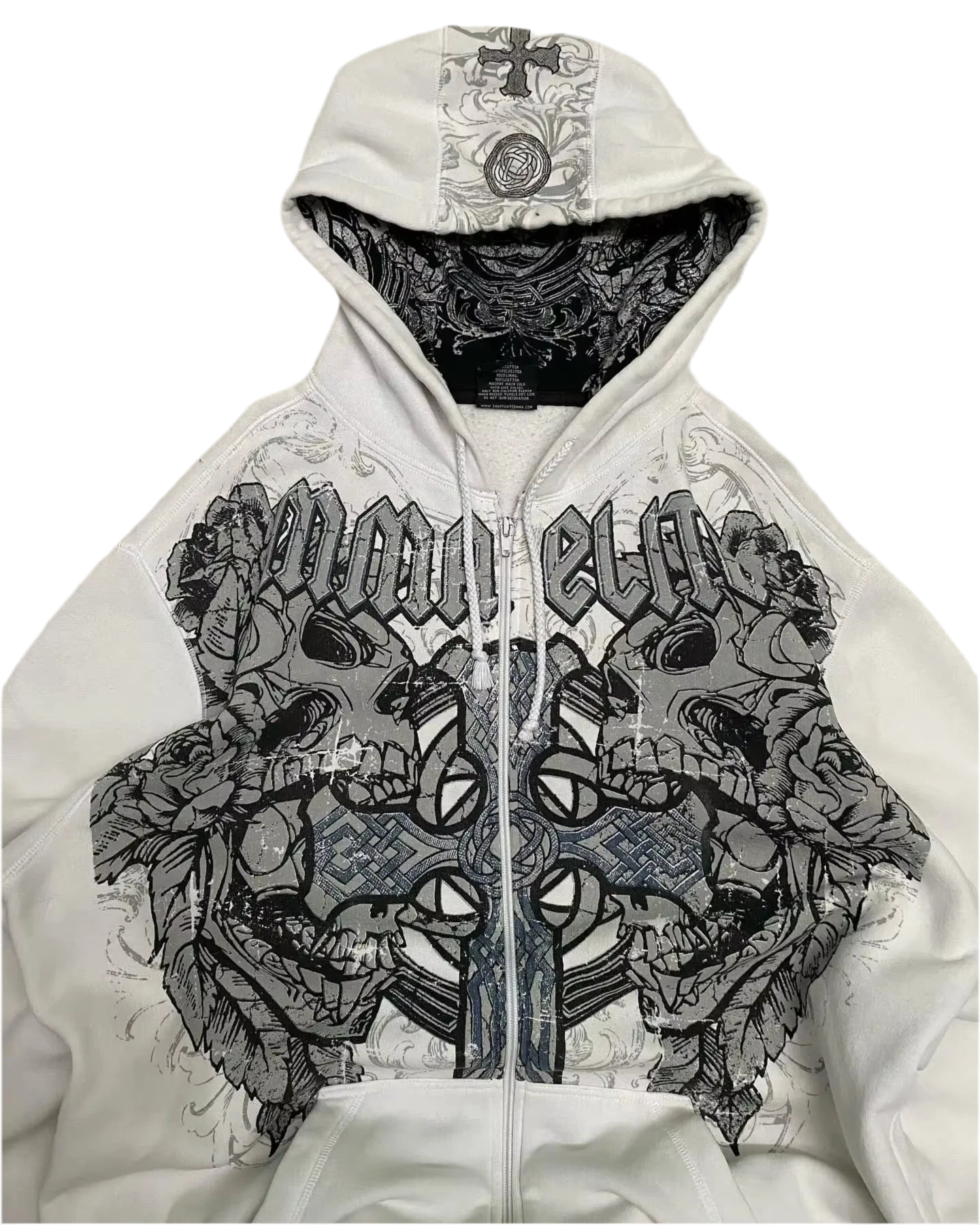 Skull Print Zip Up Hoodie