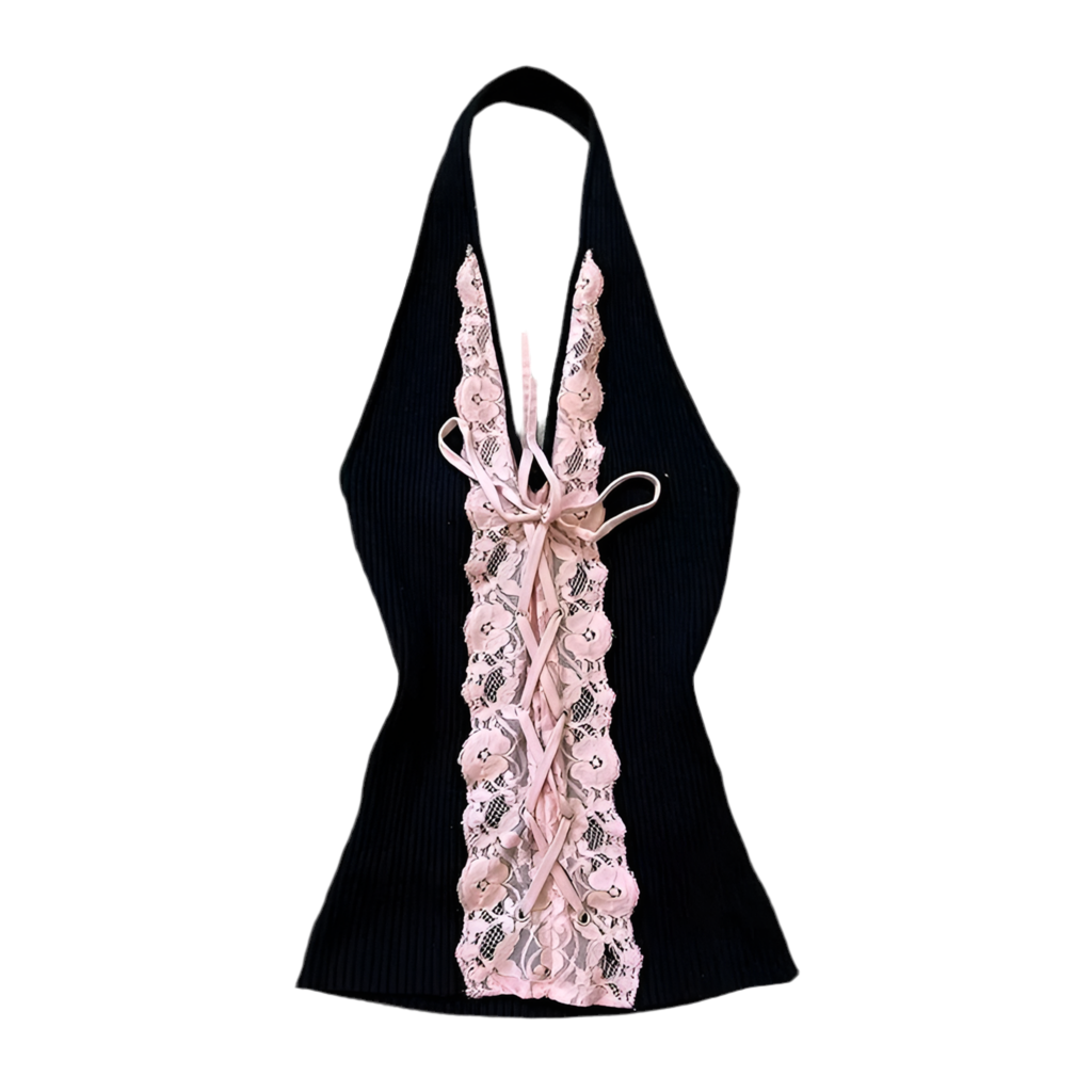 Pink Lace Bow Halter Top