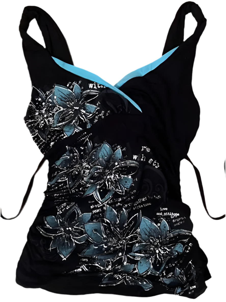 Patchwork blue and black tank top