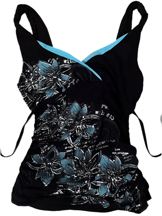 Patchwork blue and black tank top