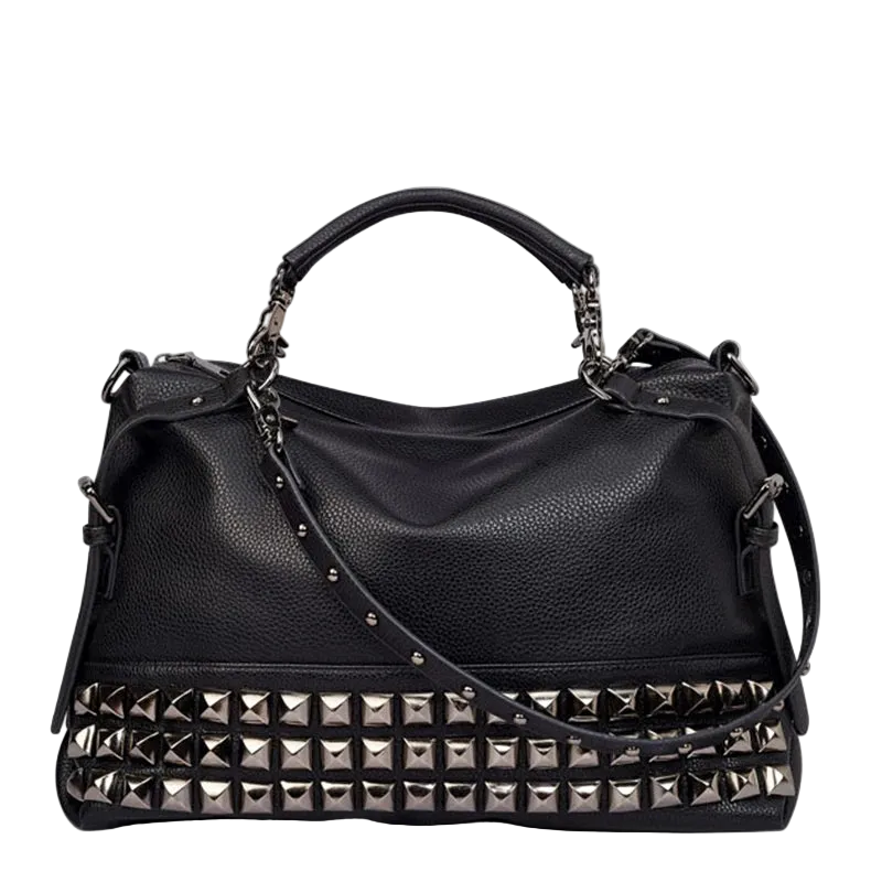 Leather Shoulder Bag with Rivet Studs