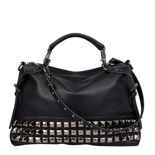 Leather Shoulder Bag with Rivet Studs