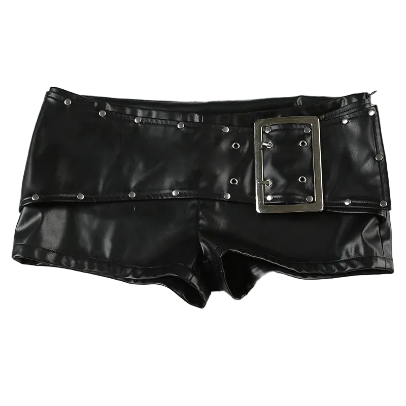 Rivet Buckle Belt Low Waist Leather Shorts