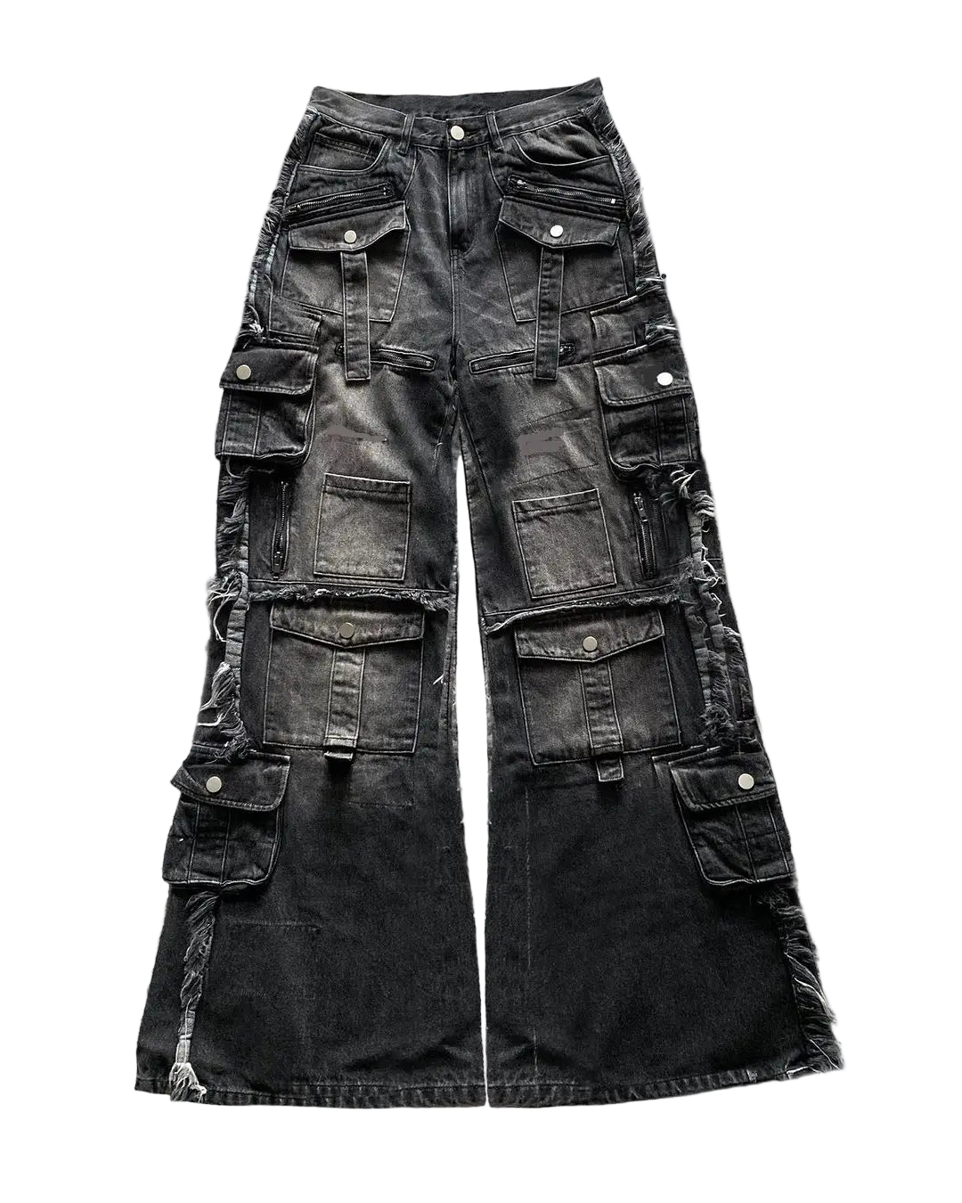 Multi-Pocket Washed Black Jeans