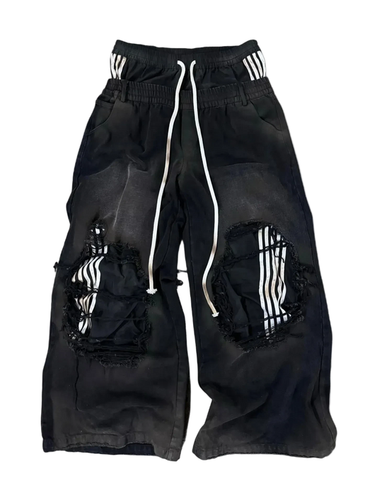 Double Waisted Striped Baggy Joggers