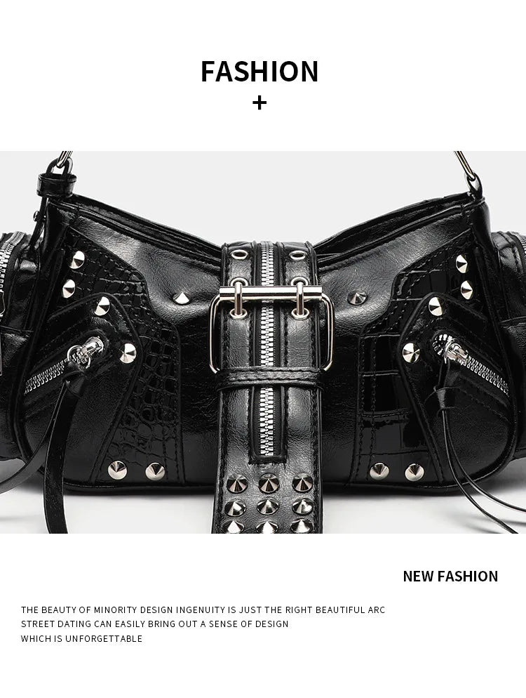 Rivet Leather Shoulder Purse