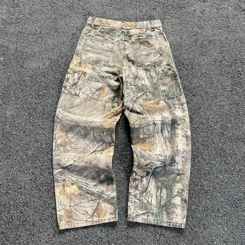 Unisex Y2K camouflage pattern baggy cargo jeans