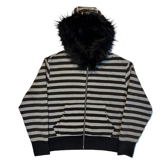 Striped Fur Hooded Hoodie