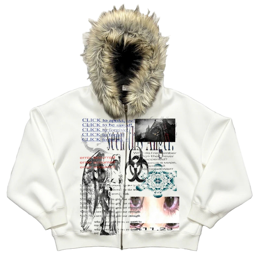 horror parody fur collar hooded sweater