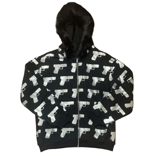 Oversized fur hood zipper hoodie