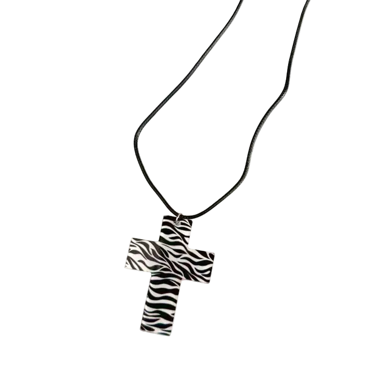 Acrylic Leopard Print/Zebra Print Cross Necklace