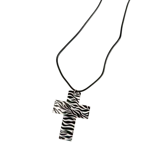 Acrylic Leopard Print/Zebra Print Cross Necklace
