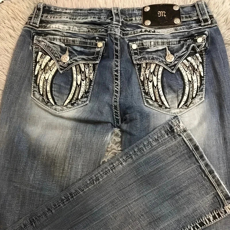 Embroidered Wing Jeans