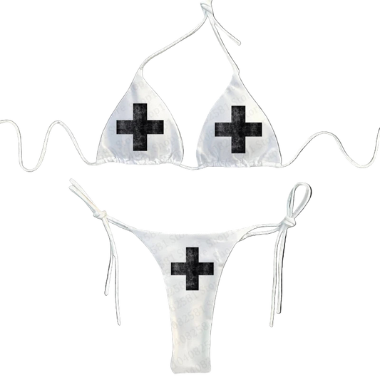 Cross print bikini set