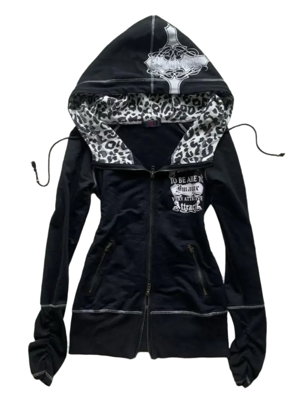 Leopard print black zip-up jumper