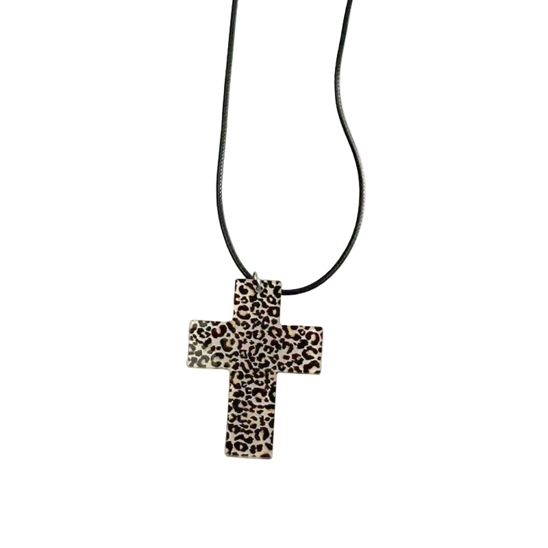Acrylic Leopard Print/Zebra Print Cross Necklace
