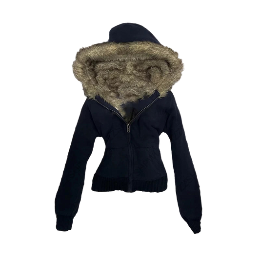 Fur Hood Black Hoodie
