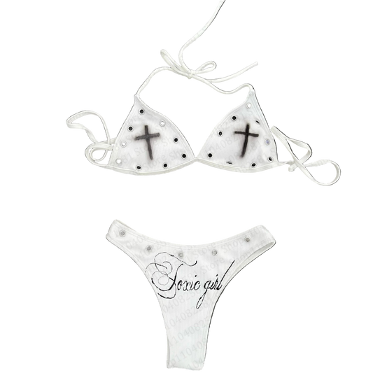 letter printed bikini set