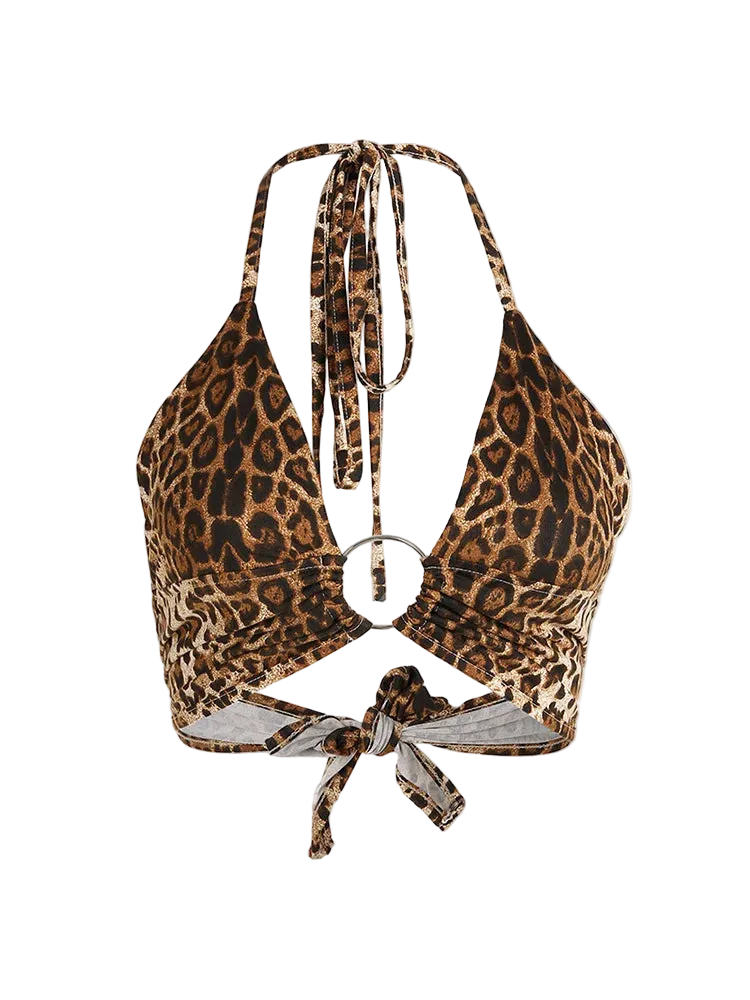Leopard Print Halter Crop Top