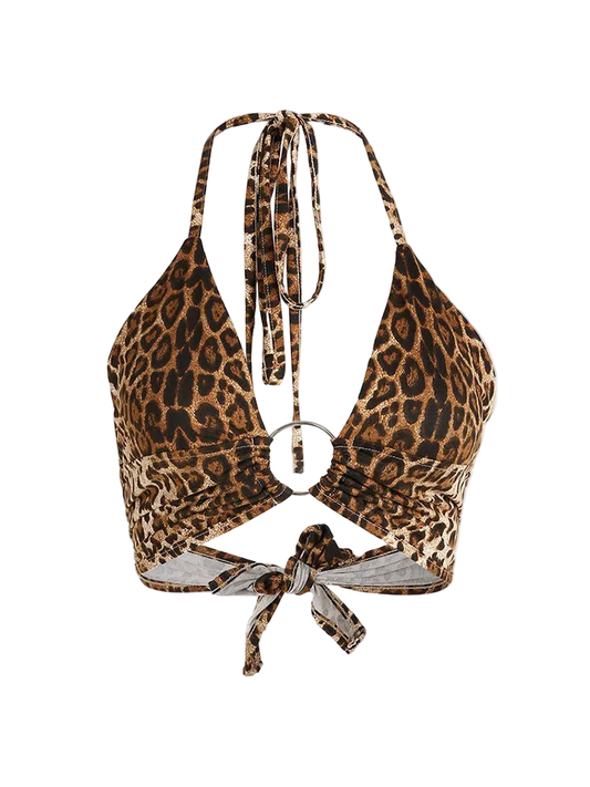 Leopard Print Halter Crop Top