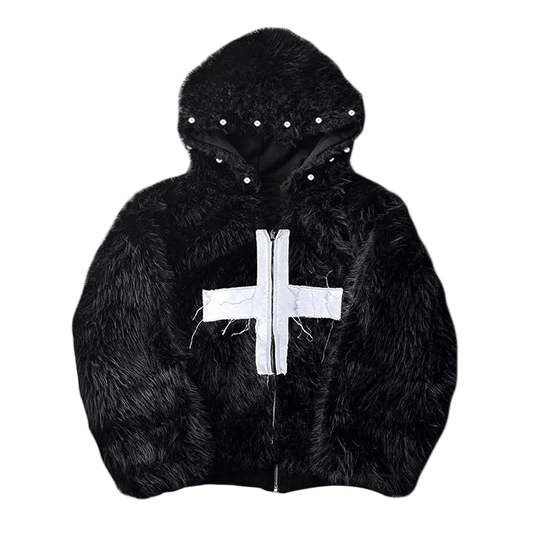 Faux Fur Cross Embedded Jacket
