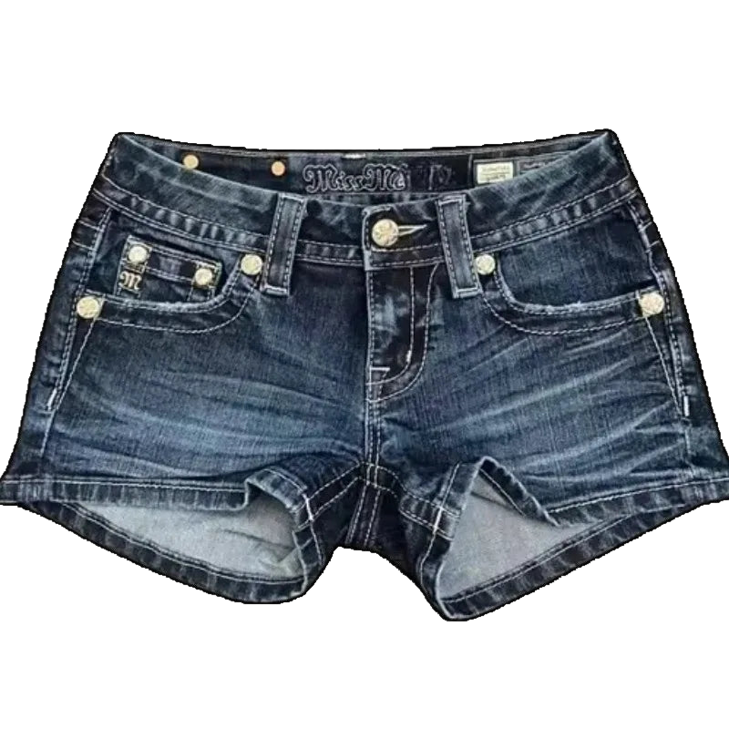 Embroidery Low-waist Mini Denim Shorts