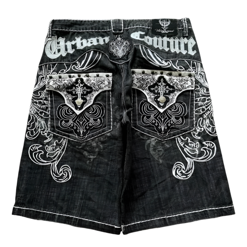 letter patch embroidered denim jorts