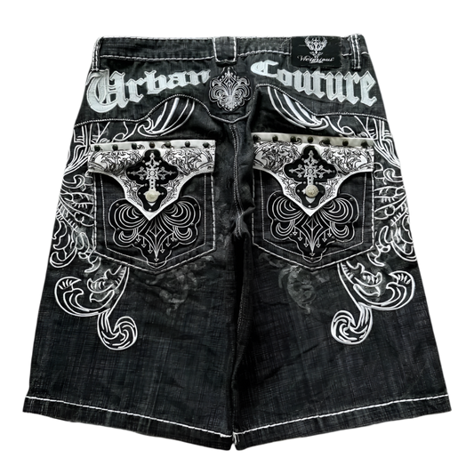 letter patch embroidered denim jorts