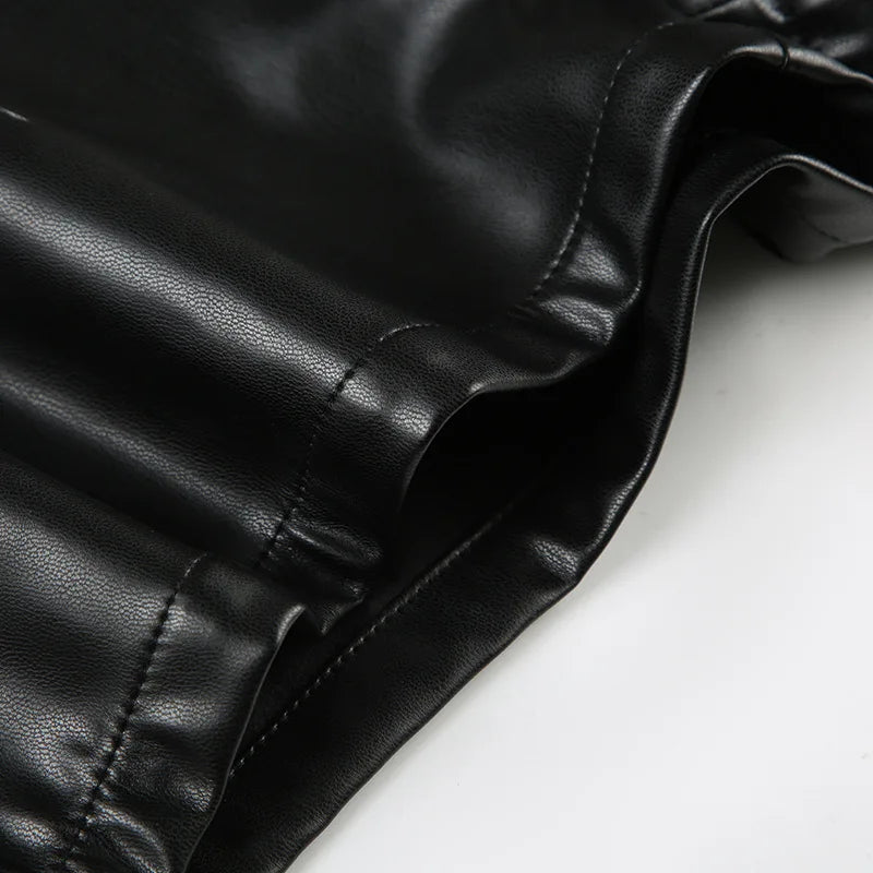Rivet Buckle Belt Low Waist Leather Shorts