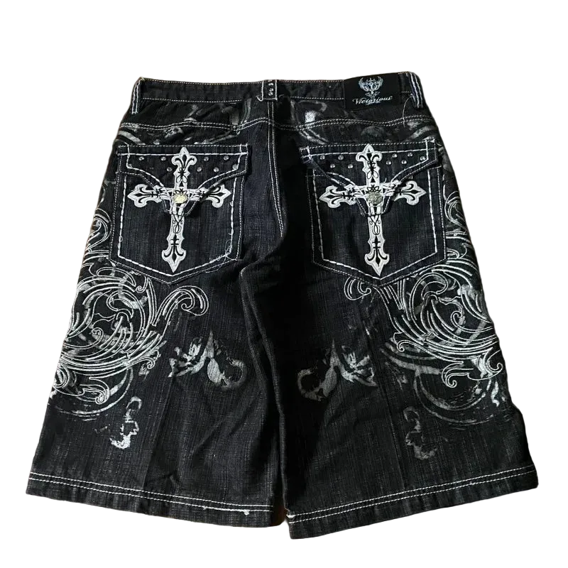 Letter Embroidery Baggy Denim Shorts