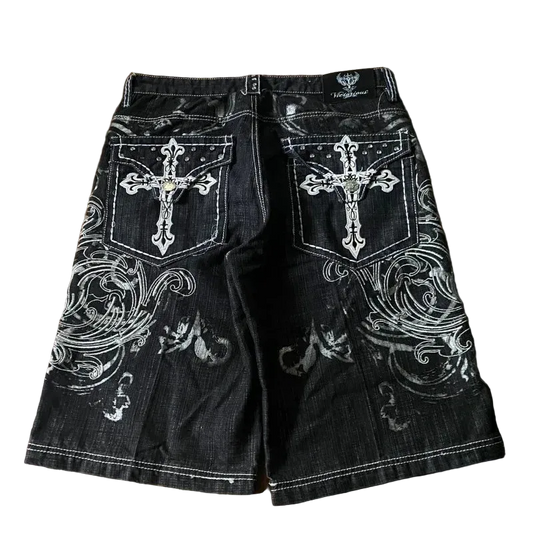 Letter Embroidery Baggy Denim Shorts