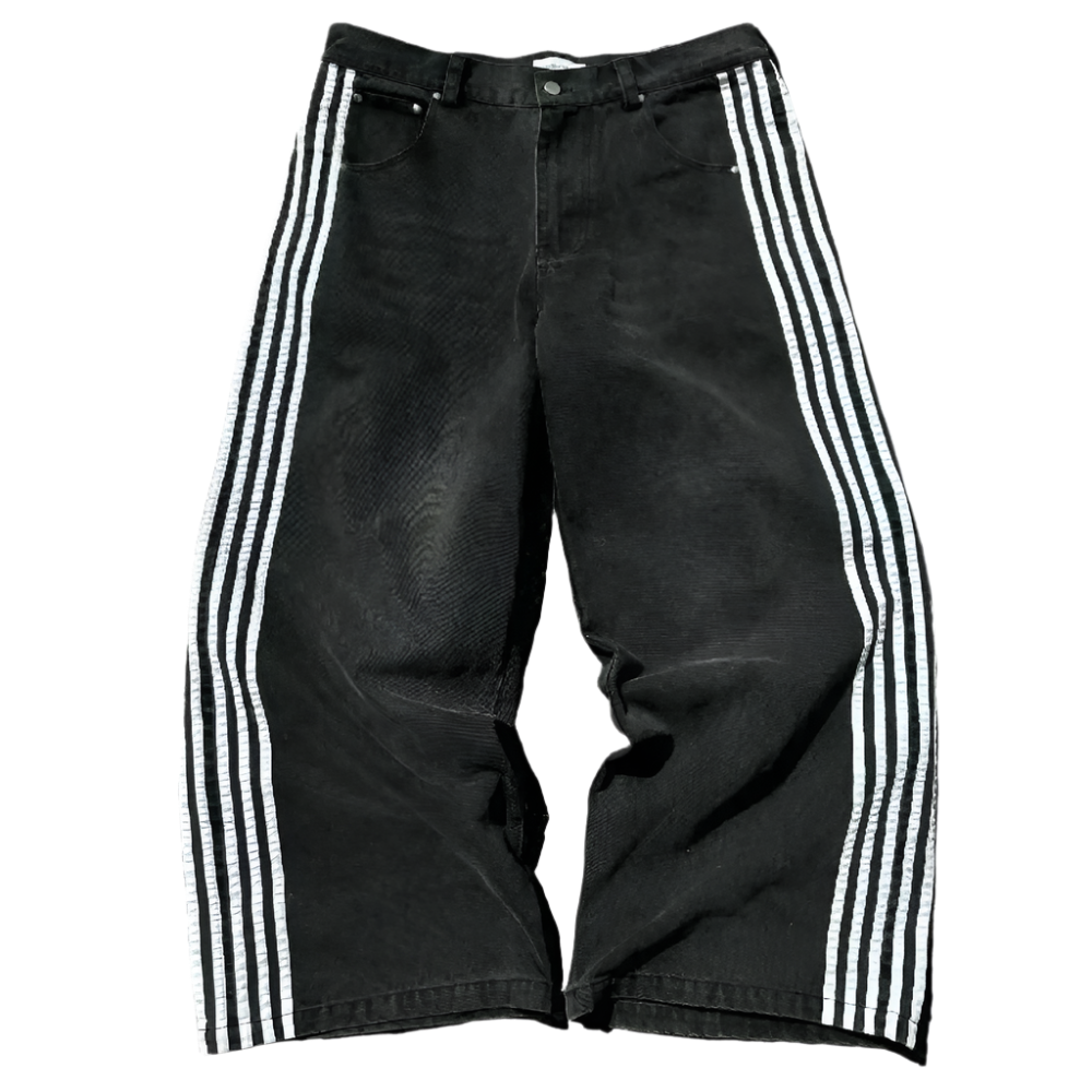 UNISEX Striped Black Jeans