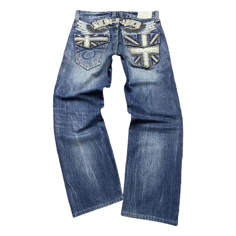Wide-Leg Union Jack Jeans