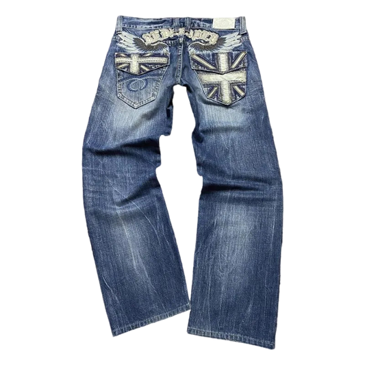 Wide-Leg Union Jack Jeans