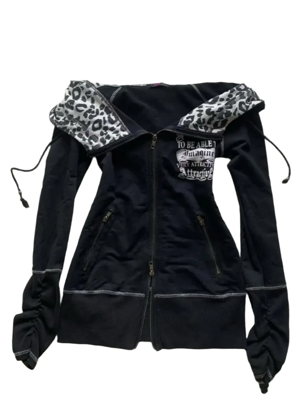 Leopard print black zip-up jumper