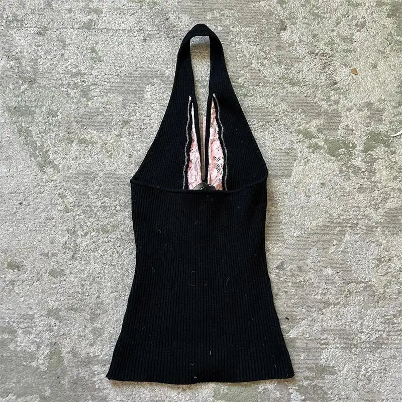 Pink Lace Bow Halter Top