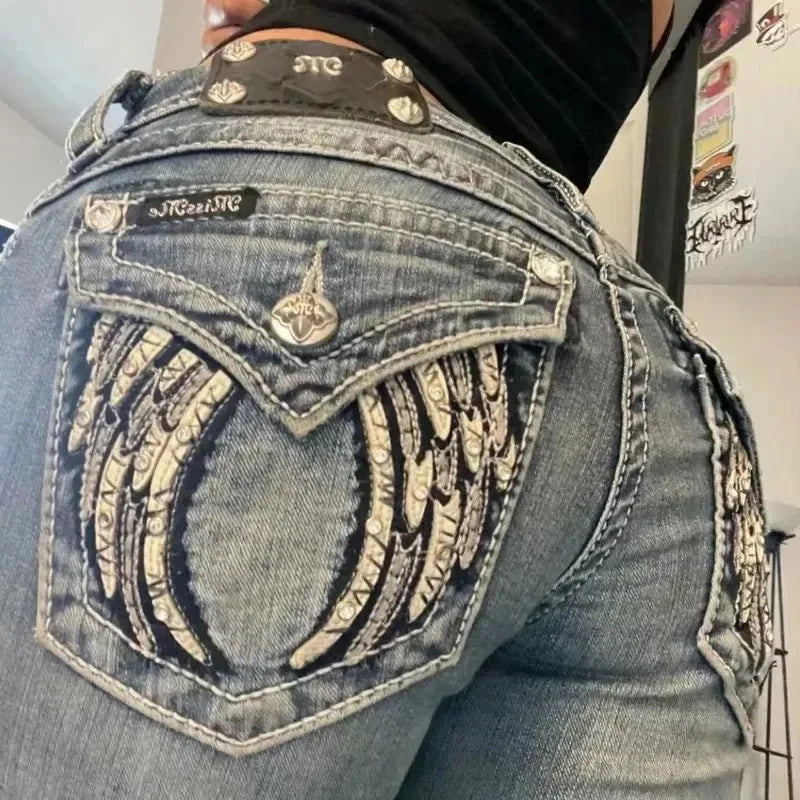 Embroidered Wing Jeans