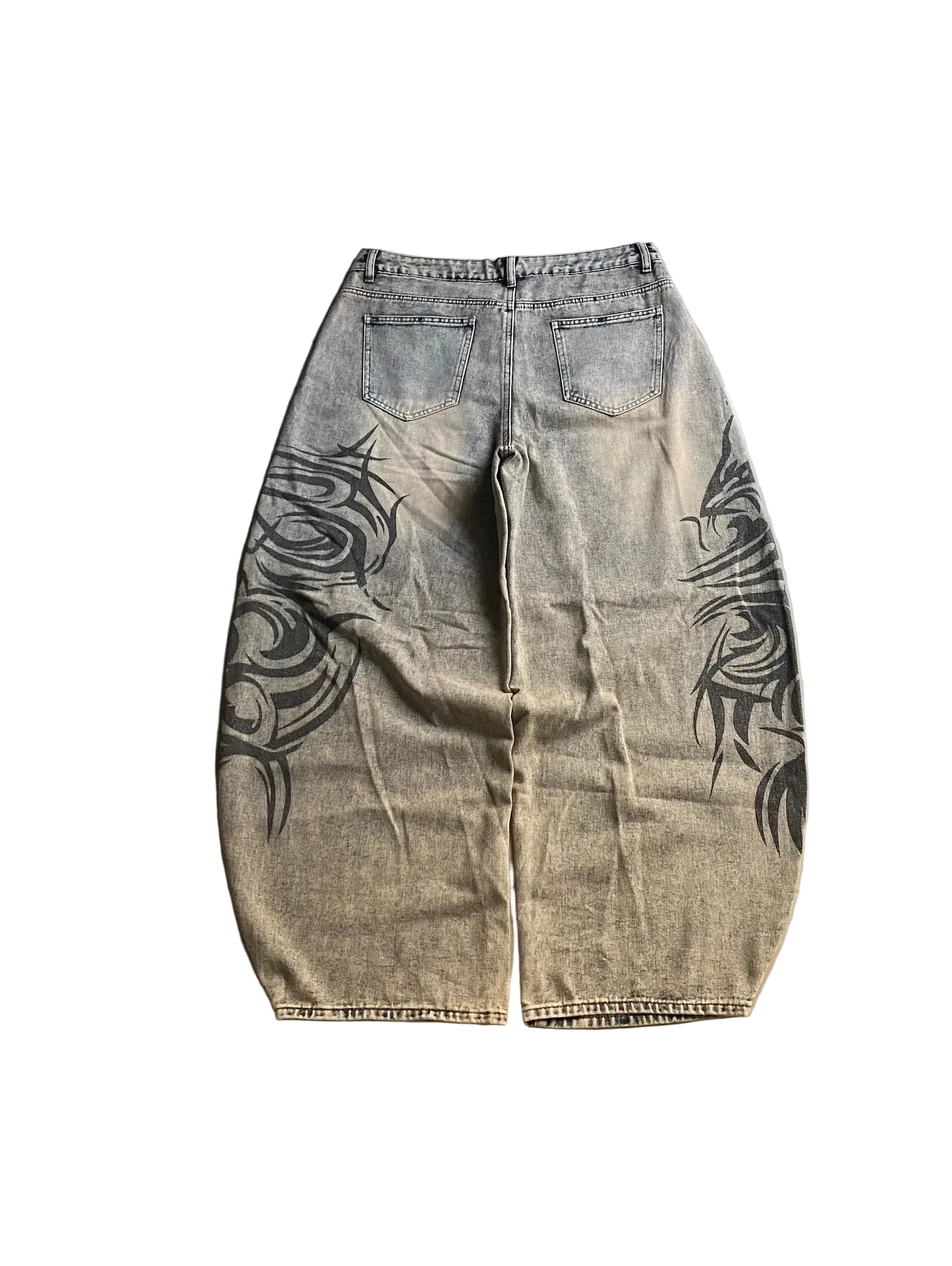 Tribal Print Washed Baggy Jeans