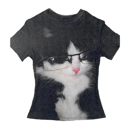Cat with glasses baby tee
