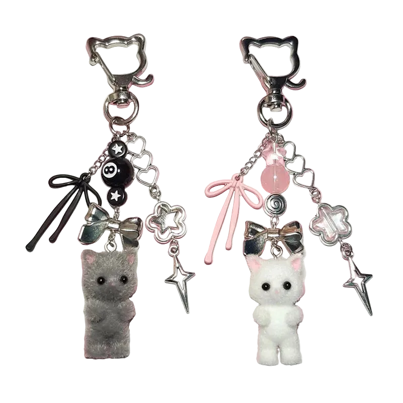 Furry Cat Charm Keychain
