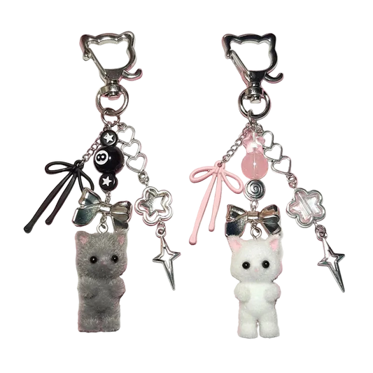 Furry Cat Charm Keychain