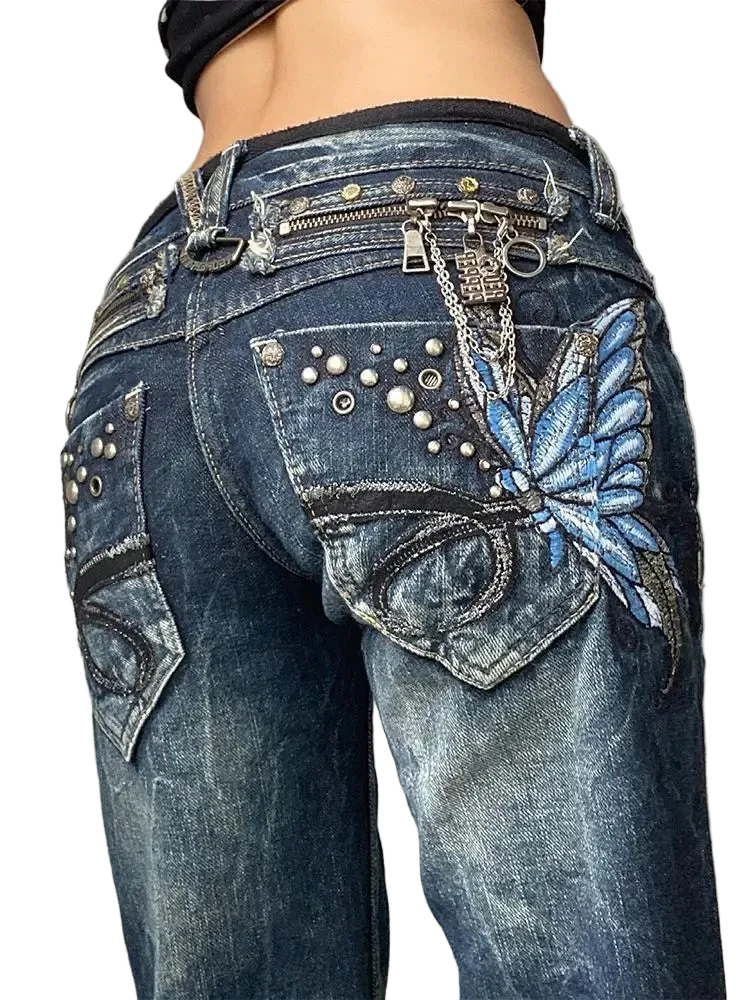 Embroidered Butterfly Jeans