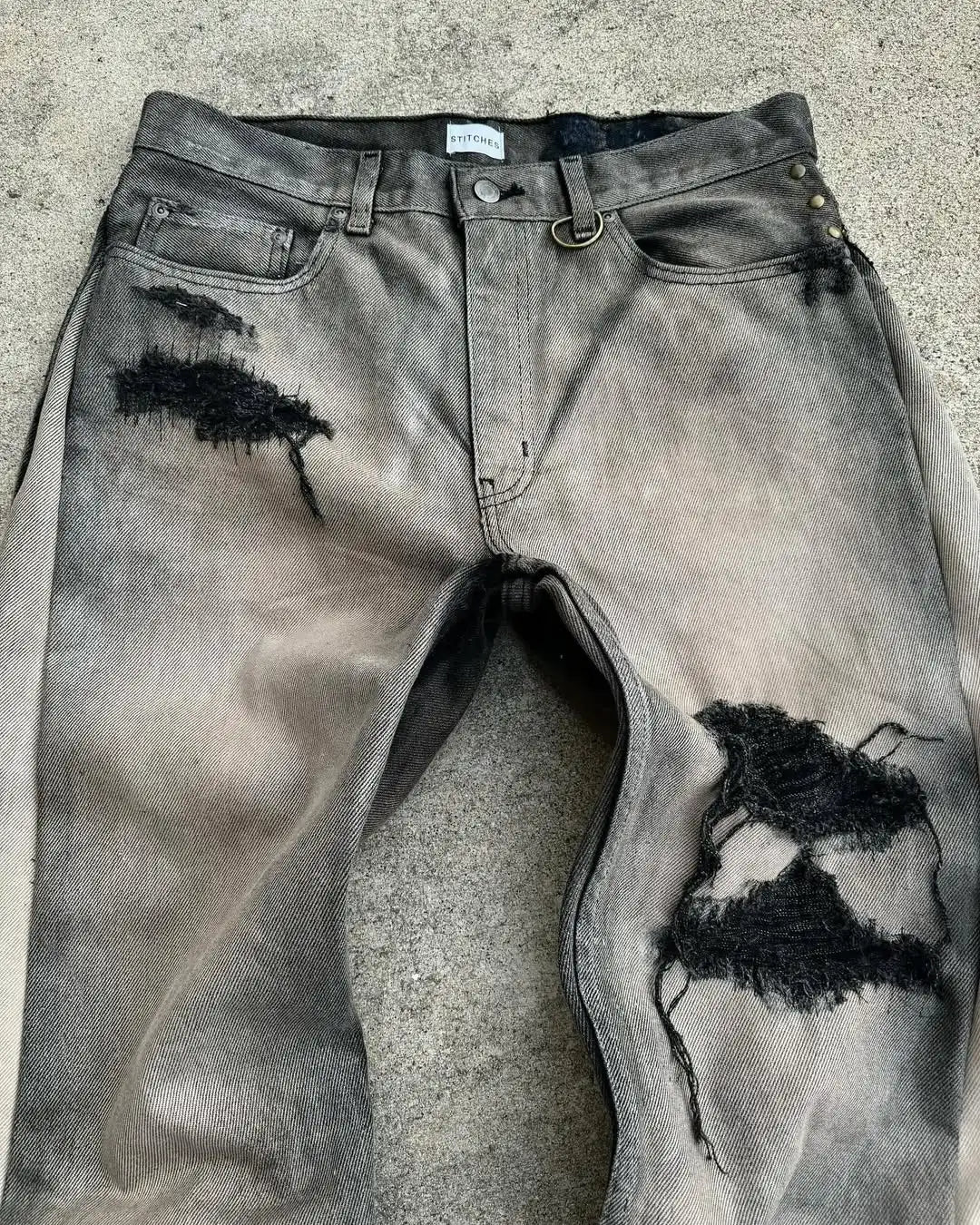 Flared Ripped Pants Two Toned